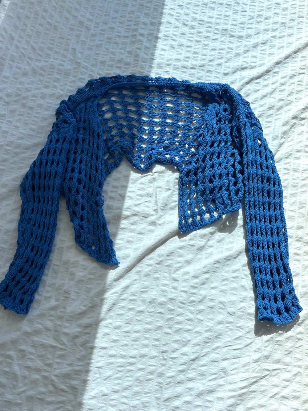 Blue Open-Knit Women’s Shrug Sweater